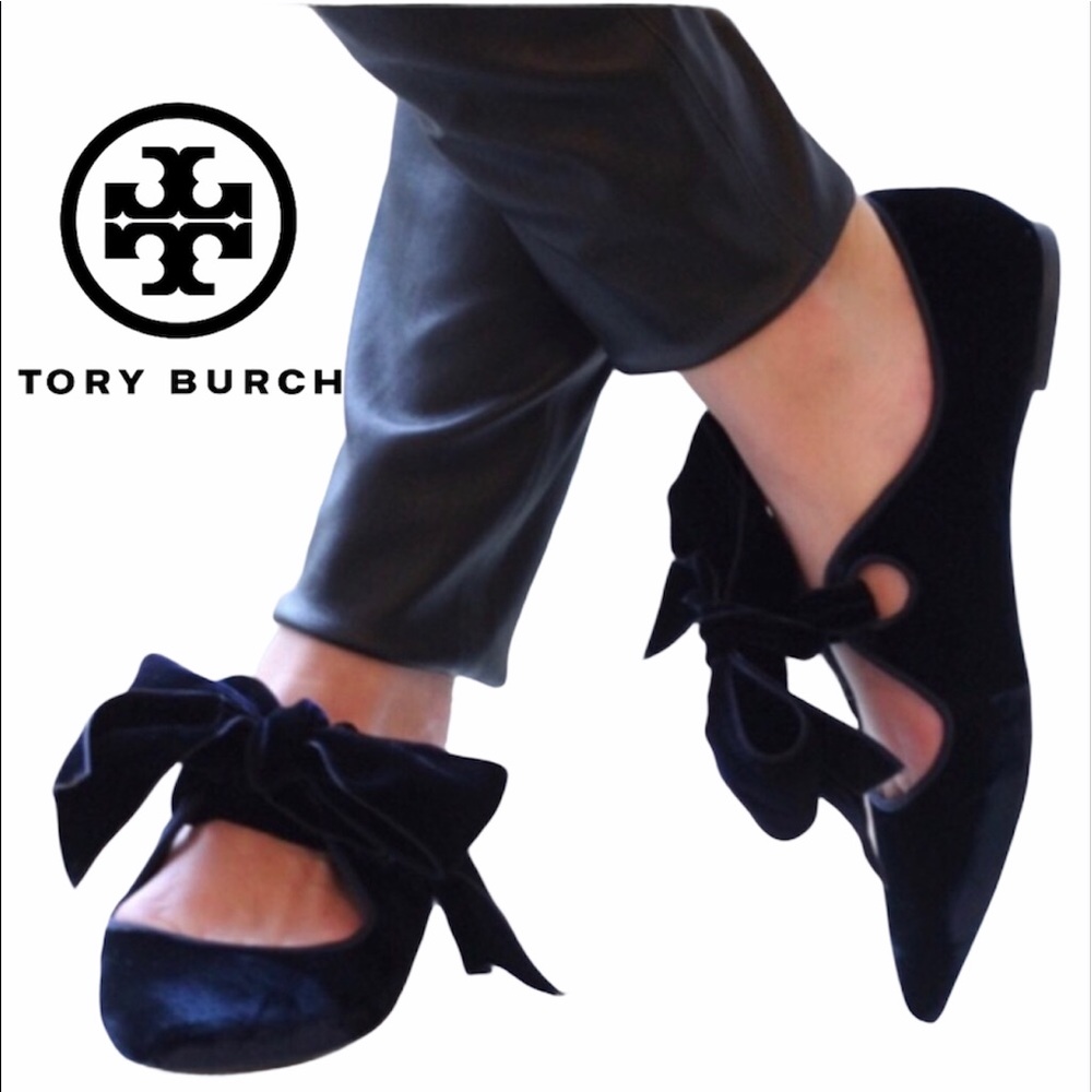 Tory Burch Clara blue velvet pointed flat shoes 8M
